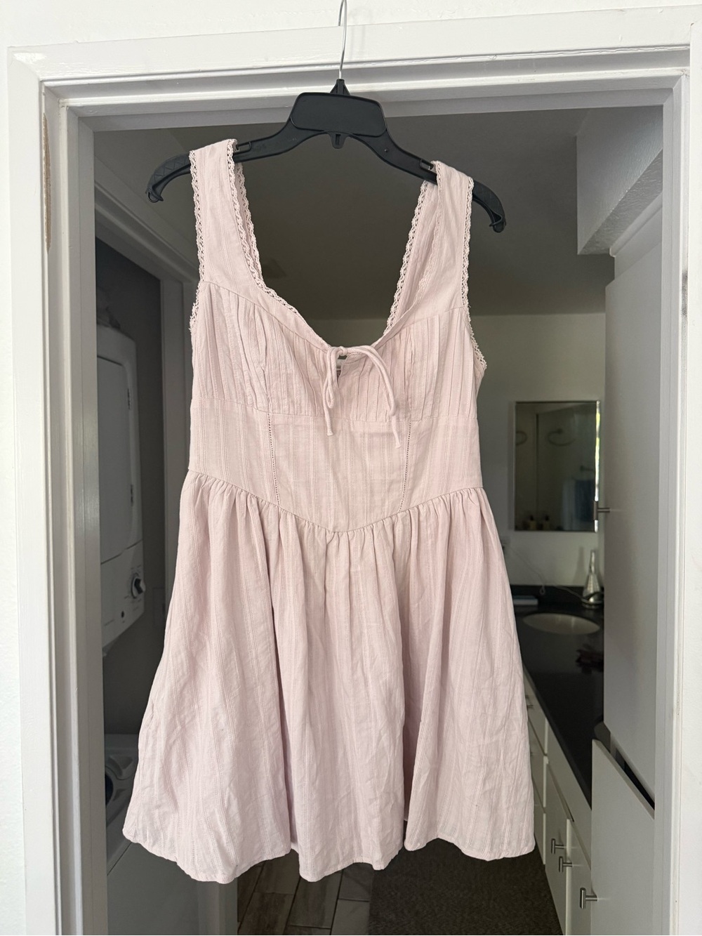 American Eagle Outfitters Pale Pink Lace-Trim Mini Sundress